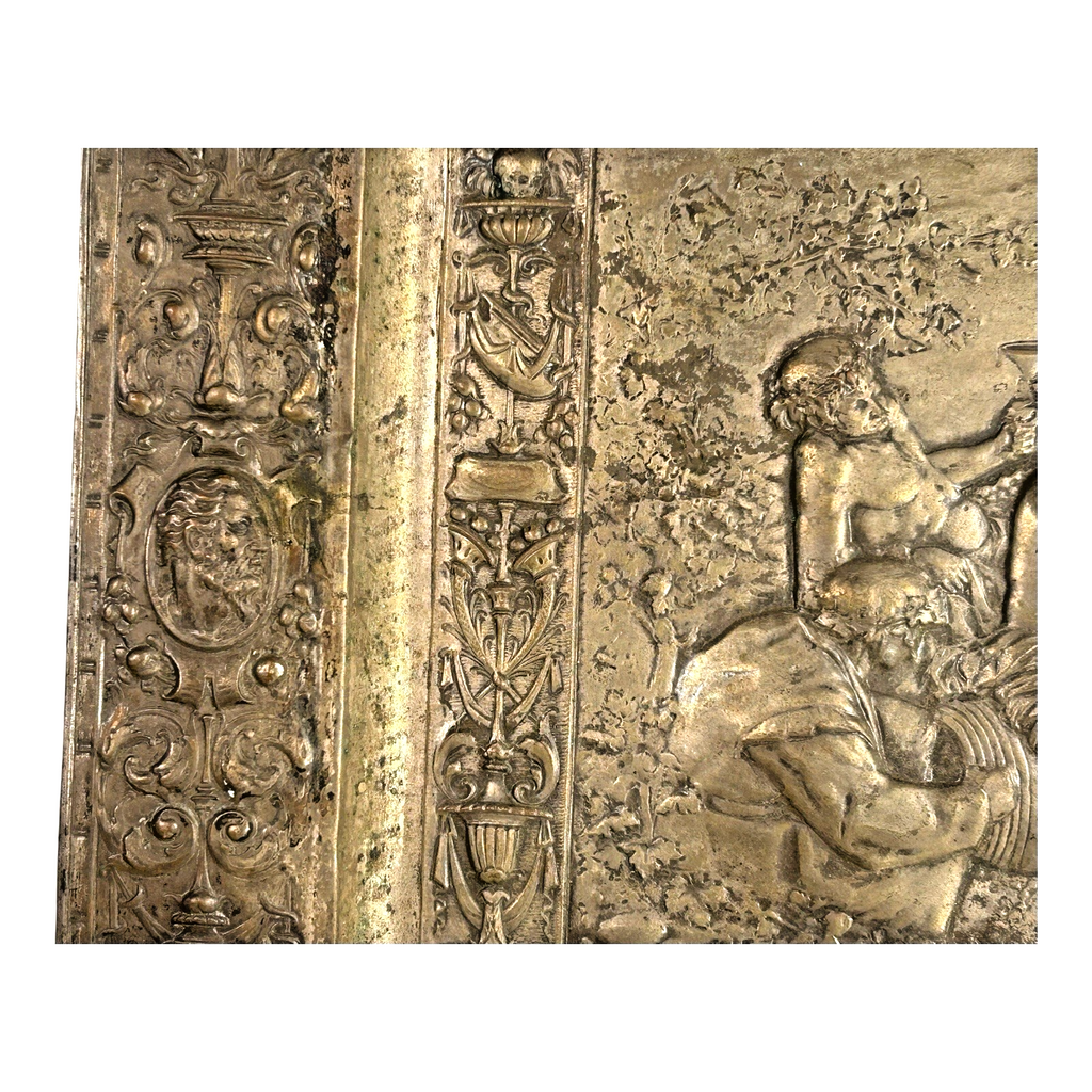 Antique Repousse Copper Relief Plaque Classical Figural Scene Wall Hanging