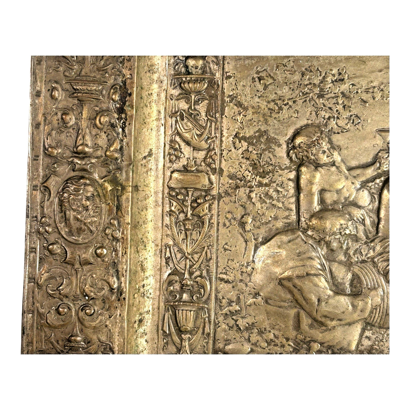 Antique Repousse Copper Relief Plaque Classical Figural Scene Wall Hanging