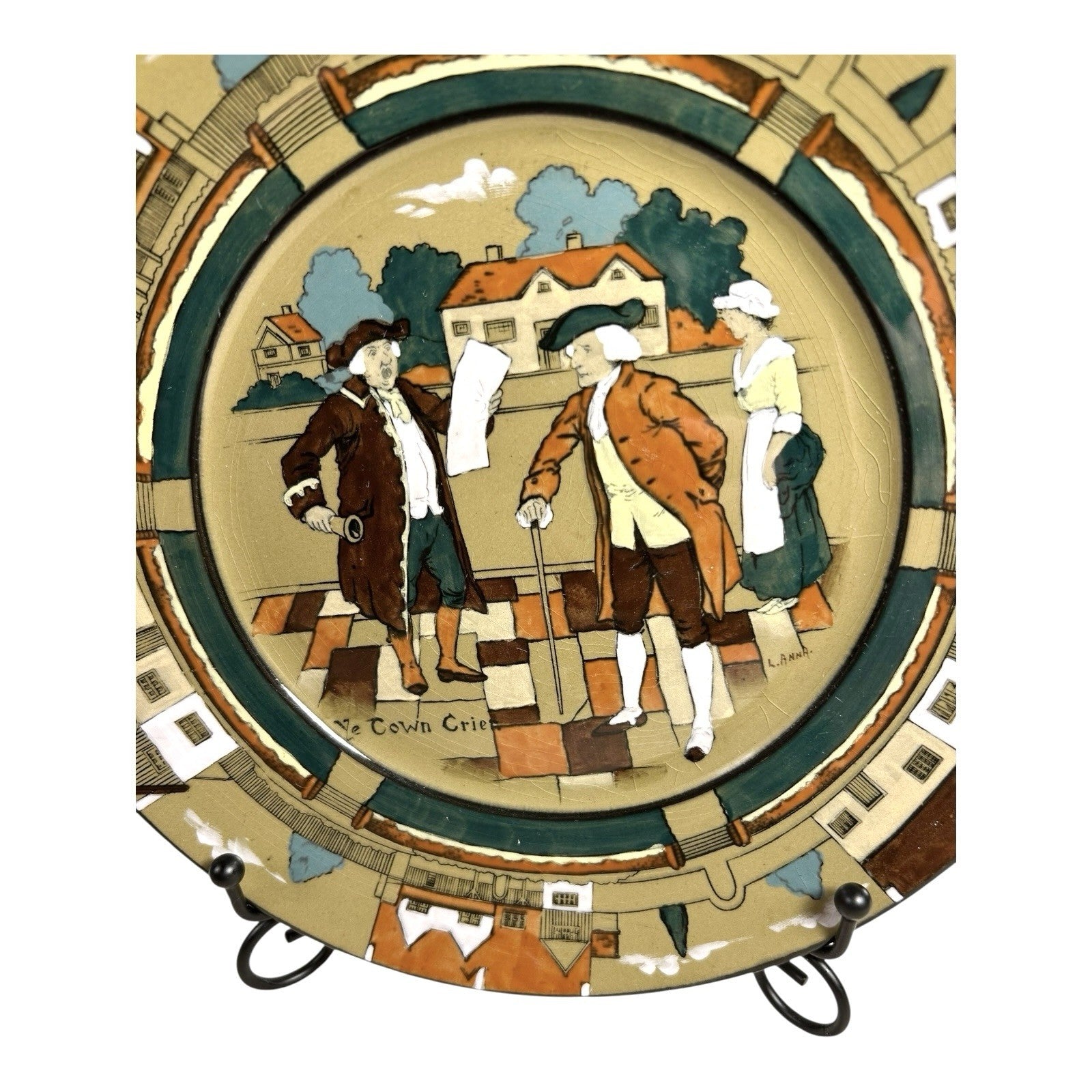 Antique Buffalo Pottery Plate Deldare Ware - Ye Town Crier Series