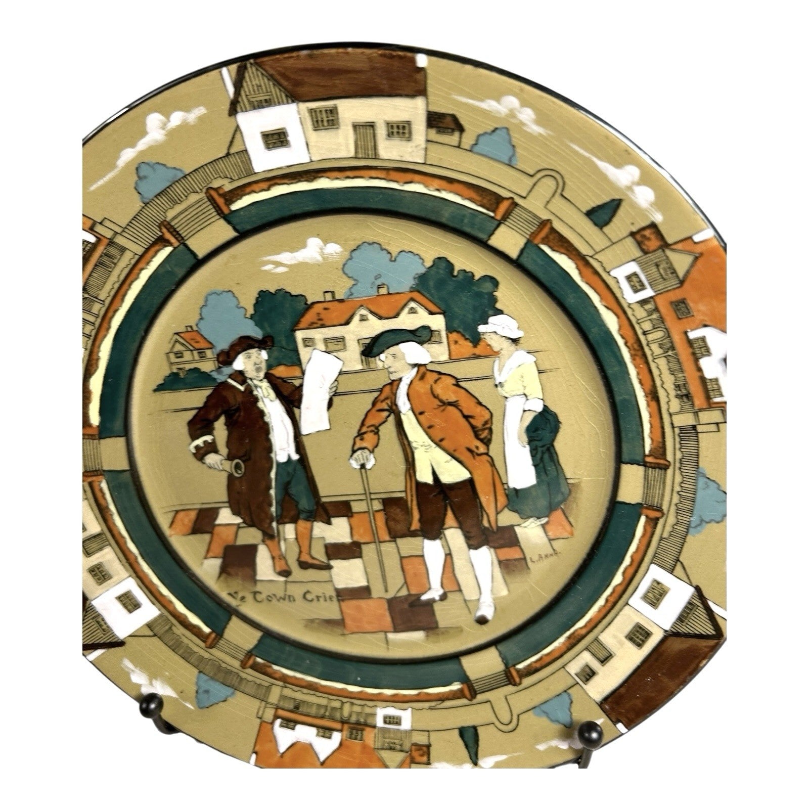 Antique Buffalo Pottery Plate Deldare Ware - Ye Town Crier Series