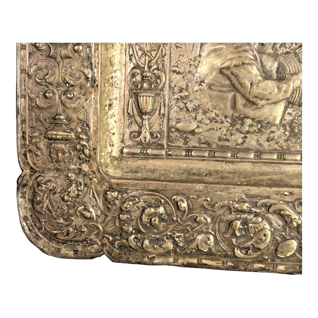 Antique Repousse Copper Relief Plaque Classical Figural Scene Wall Hanging