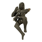 Vintage Native American Santa Clara Blackware Pottery Woman Figurine - Signed