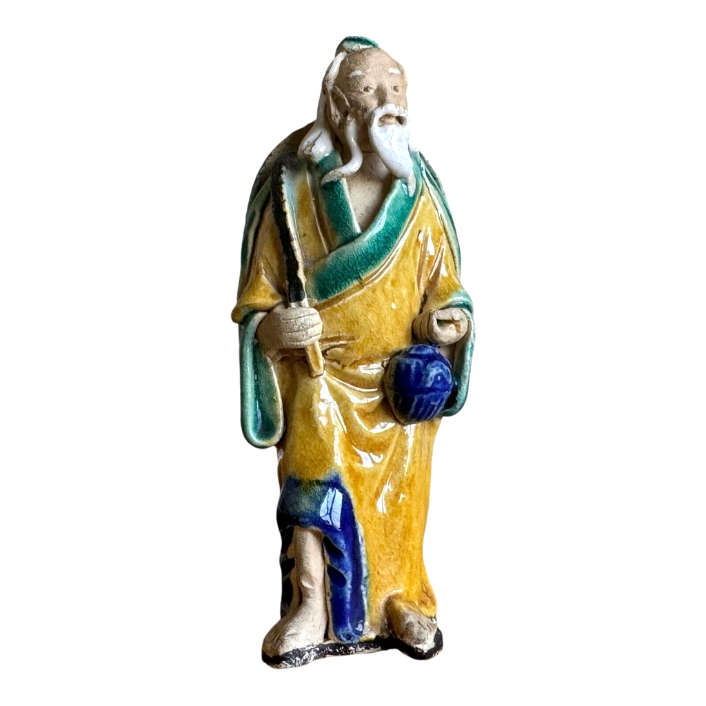 Antique Chinese Export Yellow Glazed Ceramic Pottery Mudman Figurine