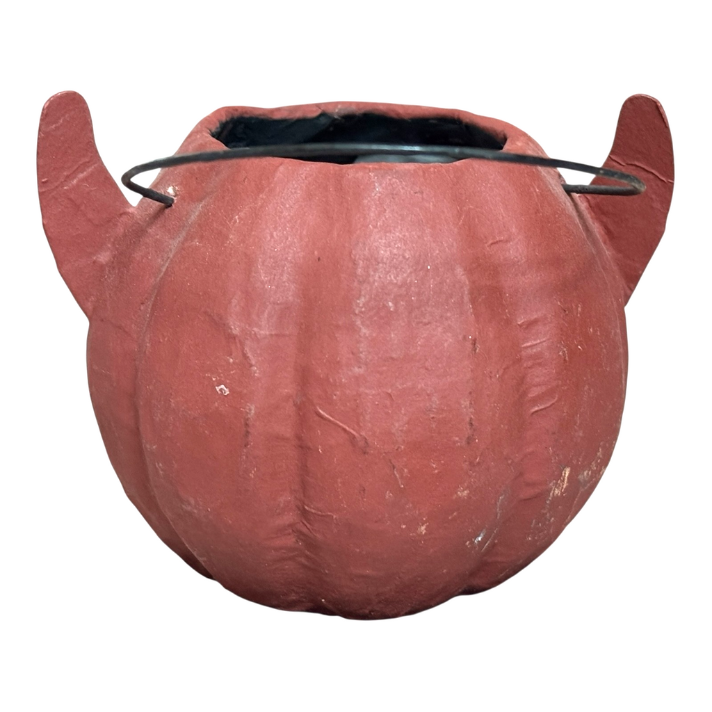 Vintage Original German Paper Mache Halloween Devil Jack O' Lantern Candy Pail