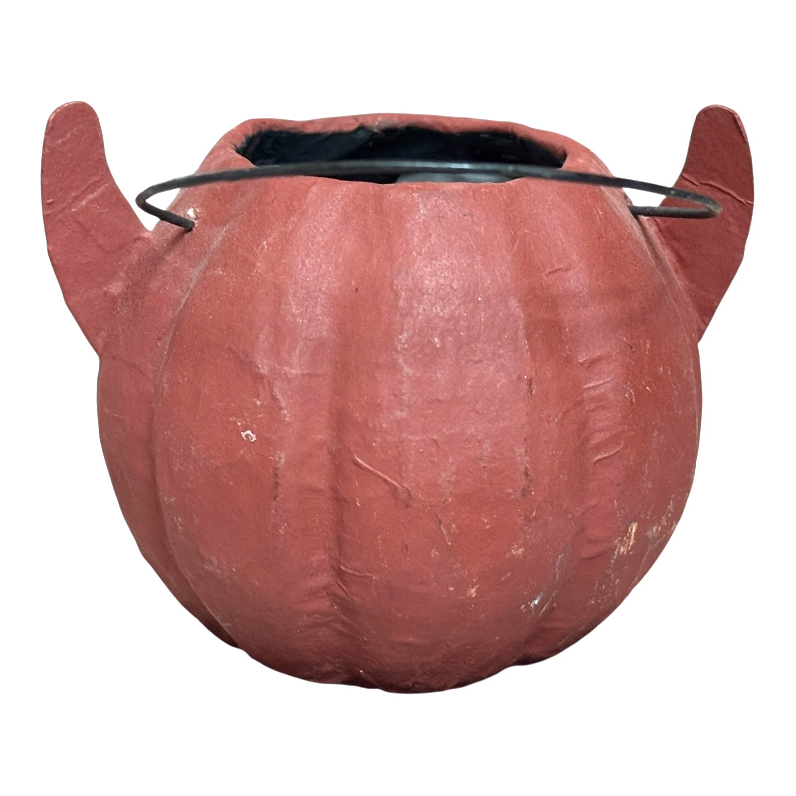 Vintage Original German Paper Mache Halloween Devil Jack O' Lantern Candy Pail