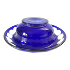 Vintage Moser Cut to Clear Blue Art Glass Centerpiece Bowl with Rolled Rim