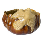 Antique Rare J.B. Owens Pottery Brown & Tan Art Pottery Bowl with Applied Bird