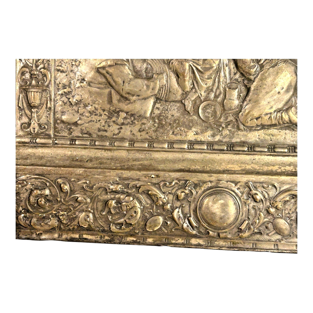 Antique Repousse Copper Relief Plaque Classical Figural Scene Wall Hanging