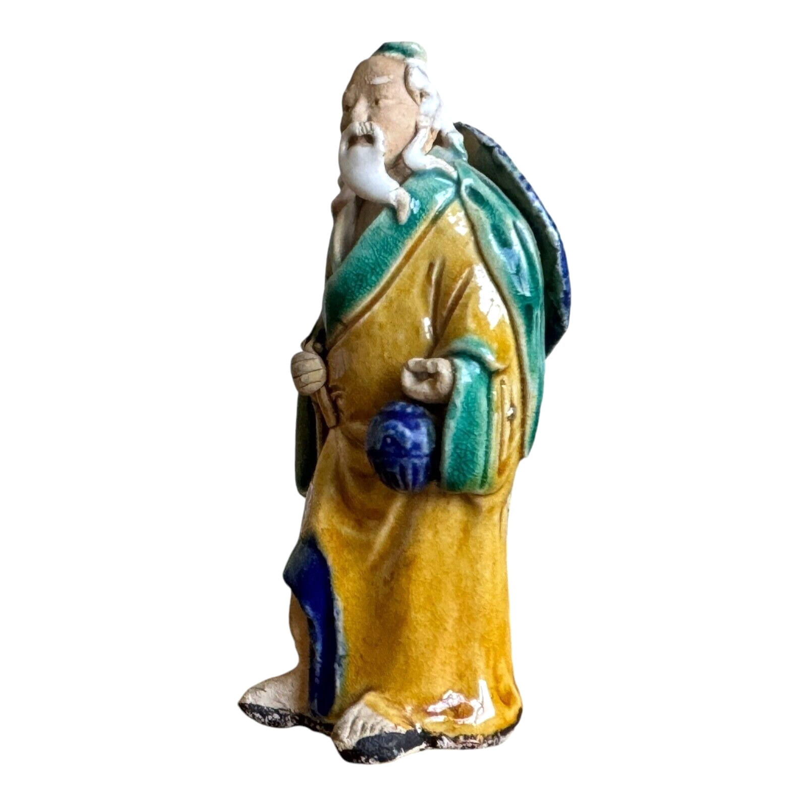 Antique Chinese Export Yellow Glazed Ceramic Pottery Mudman Figurine