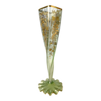 Antique Bohemian Czech Twisted Opalescent Glass Vase - Gilt Enamel Grapes