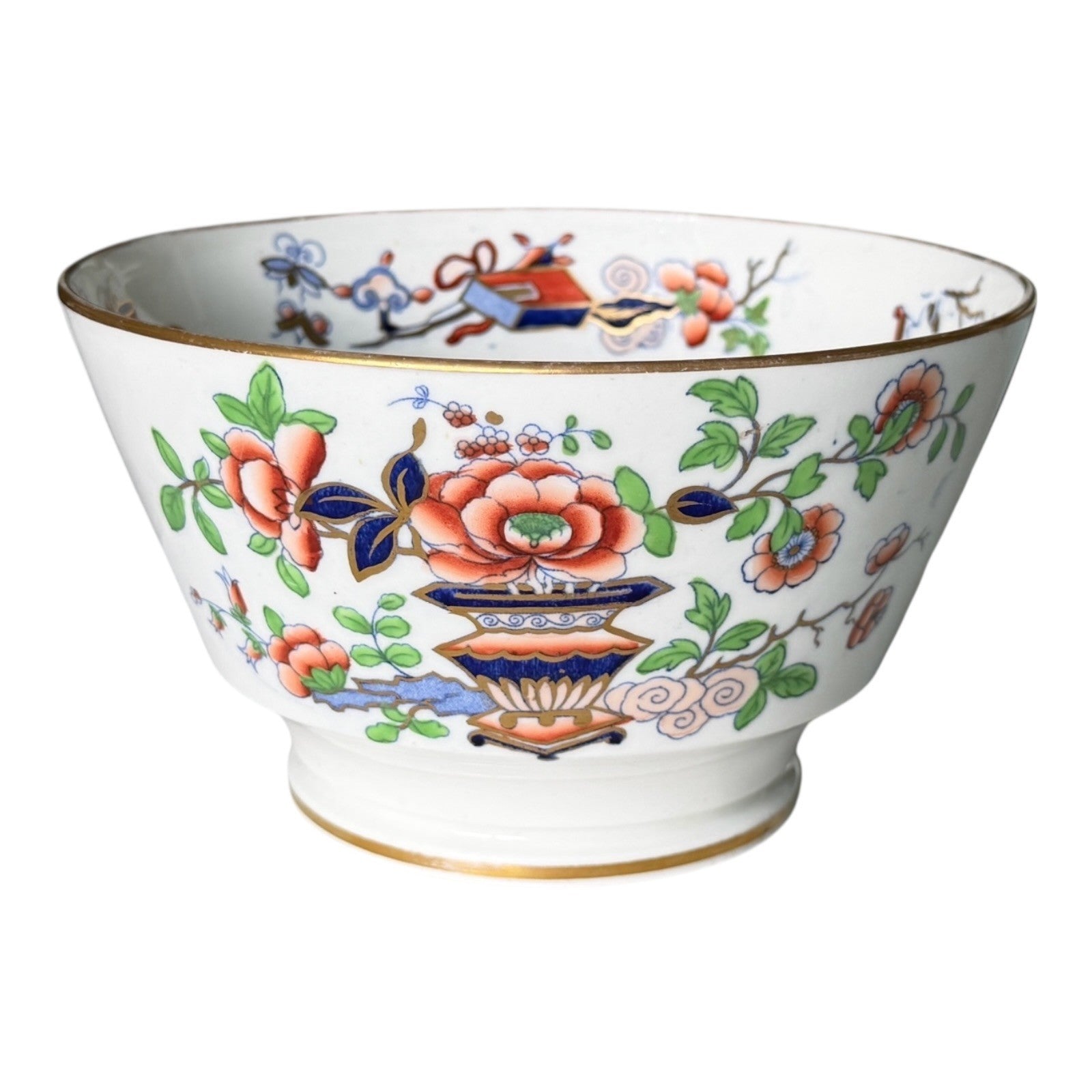 Antique 1800s English Ironstone Bowl - Imari Jardiniere Pattern & Cobalt Blue
