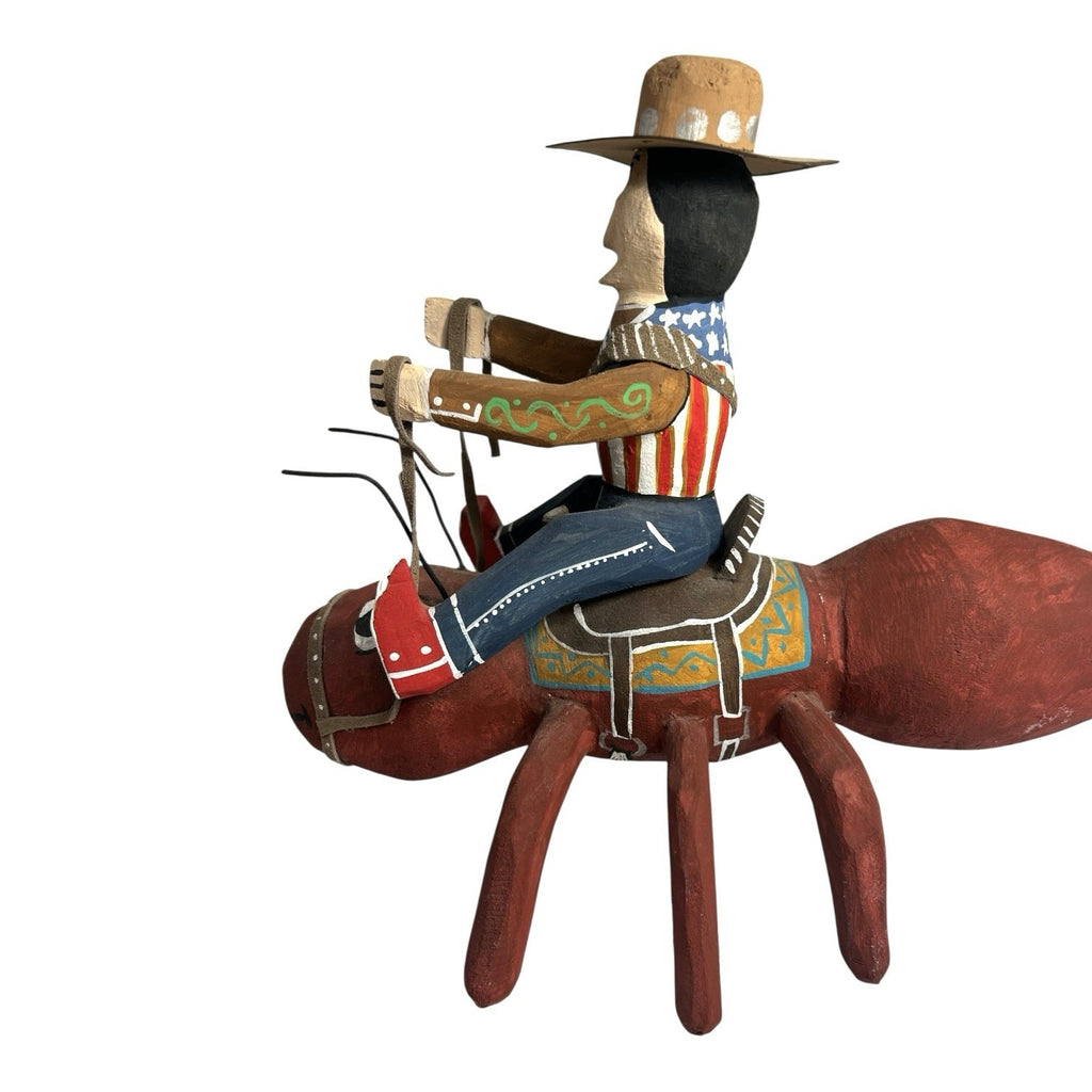 Vintage Native American Delbert Buck Whimsical Cowboy On Giant Ant Sculpture