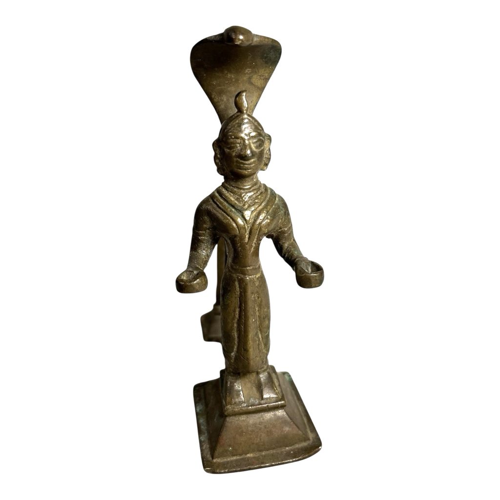 Antique Indian Brass Hindu Deity Cobra Snake Figure Sculpture Incense Holder