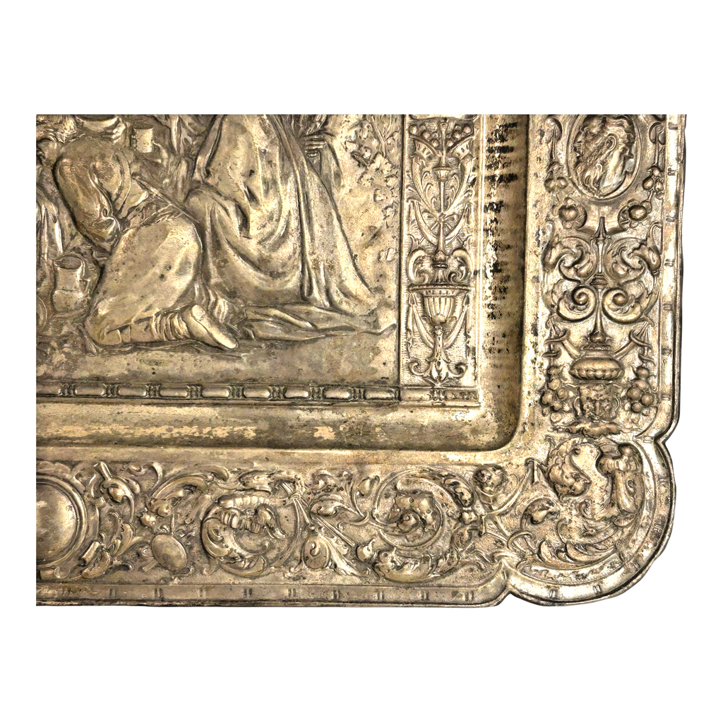 Antique Repousse Copper Relief Plaque Classical Figural Scene Wall Hanging