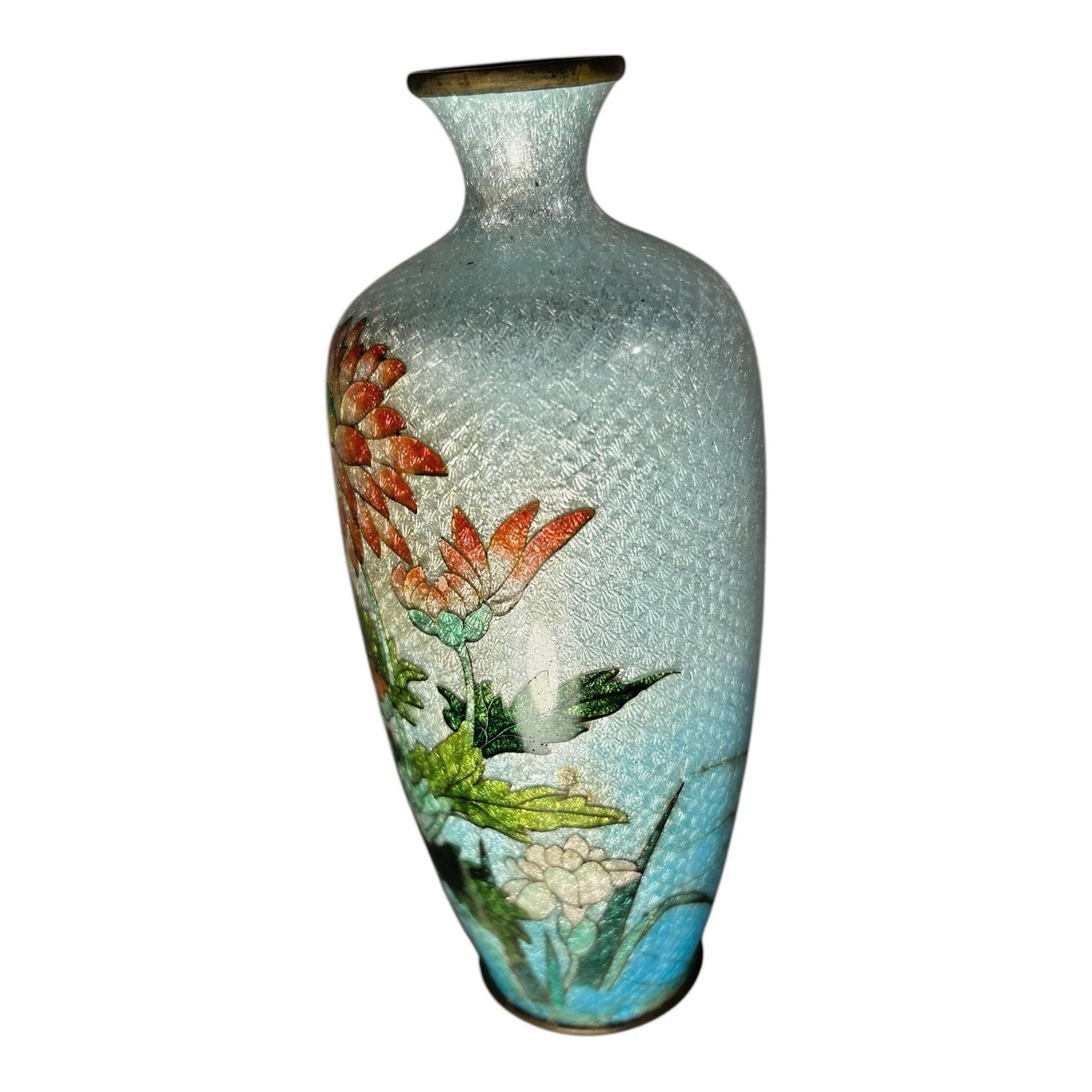 Antique Meiji Era Japanese Ginbari Cloisonne Floral Vase