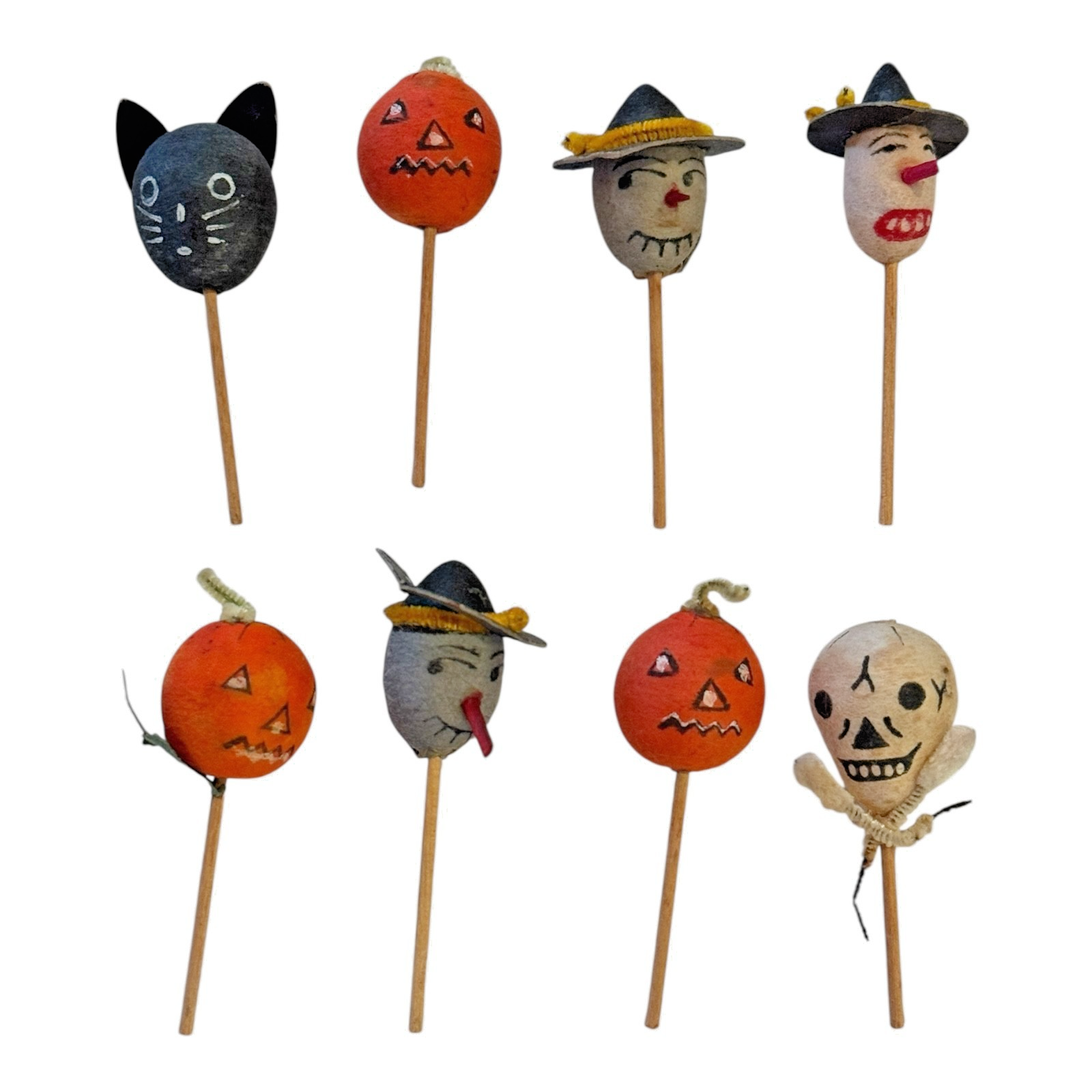 Vintage Japan Spun Cotton Halloween Cupcake Picks (Set of 8)