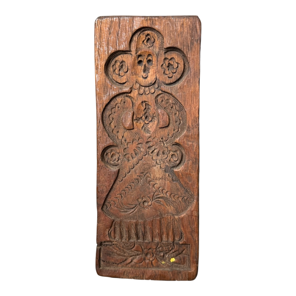 Antique Folk Art Hand Carved Wooden Speculaas Gingerbread Cookie Mold of a Woman