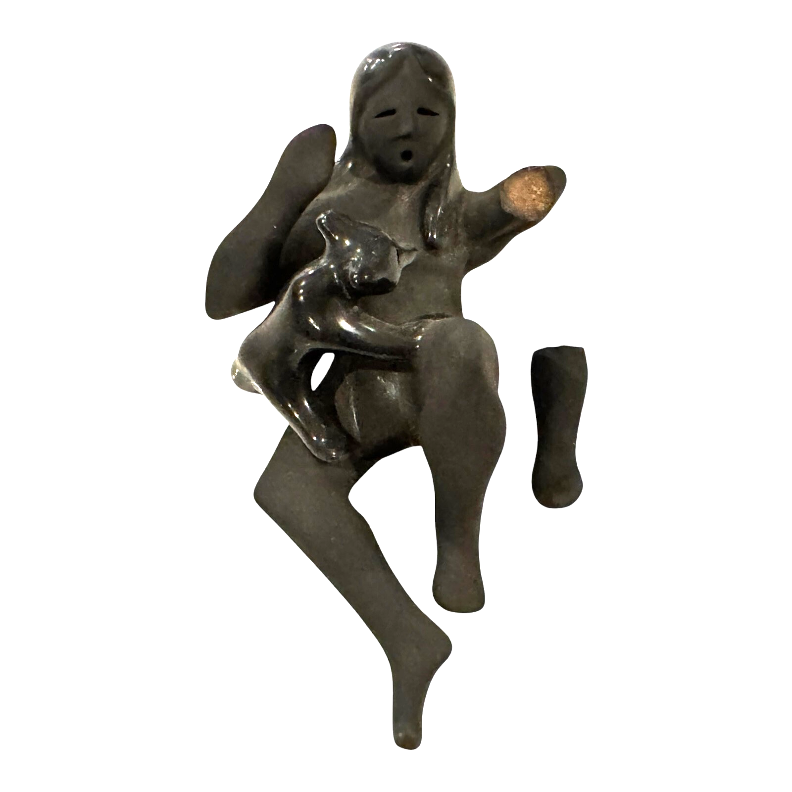Vintage Native American Santa Clara Blackware Pottery Woman Figurine - Signed