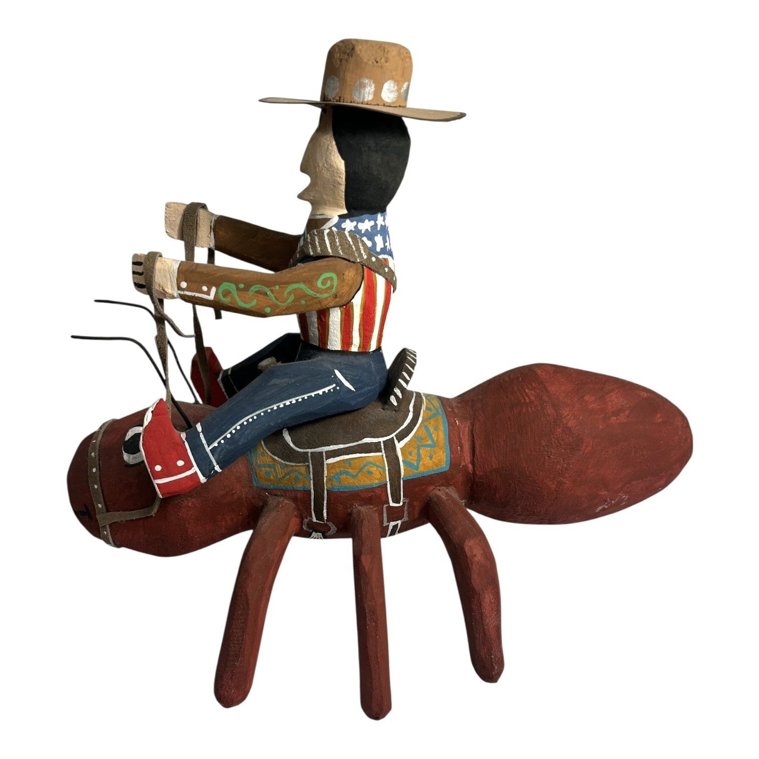 Vintage Native American Delbert Buck Whimsical Cowboy On Giant Ant Sculpture
