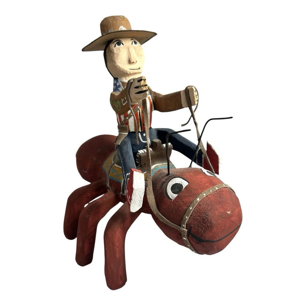 Vintage Native American Delbert Buck Whimsical Cowboy On Giant Ant Sculpture