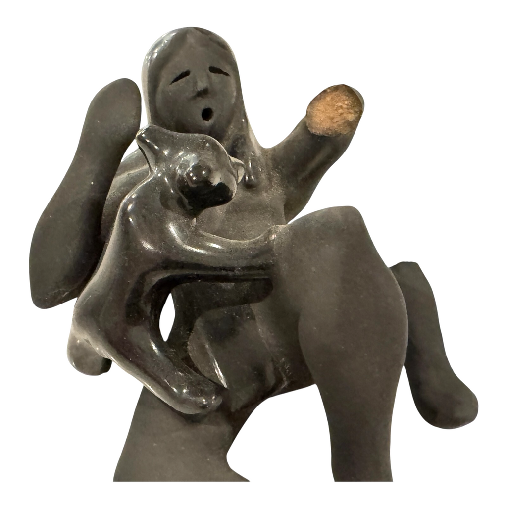 Vintage Native American Santa Clara Blackware Pottery Woman Figurine - Signed