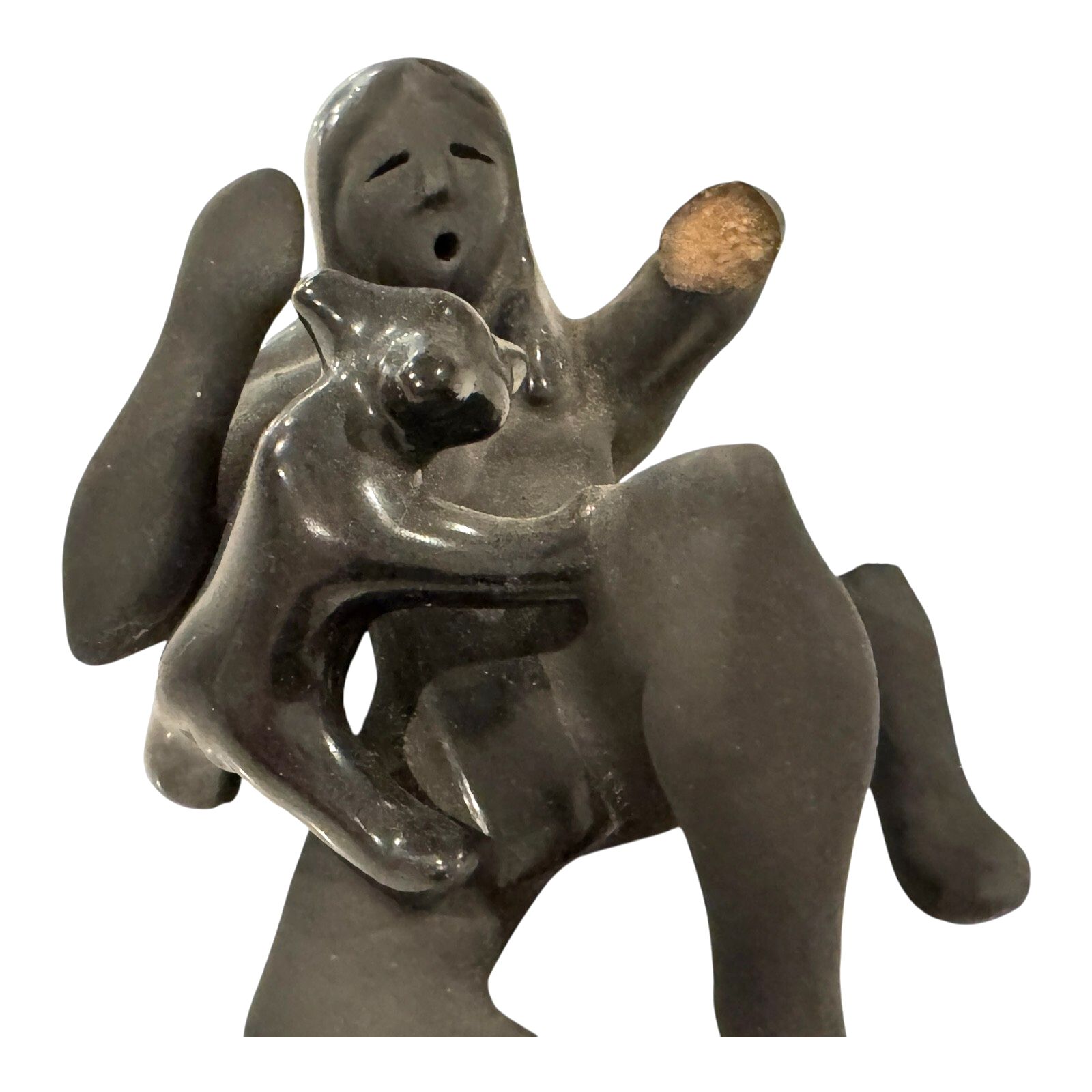 Vintage Native American Santa Clara Blackware Pottery Woman Figurine - Signed