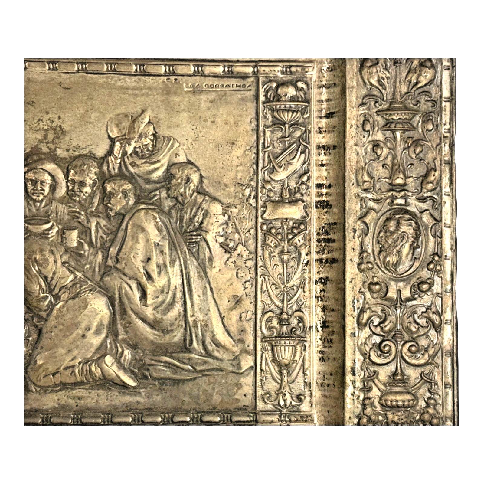 Antique Repousse Copper Relief Plaque Classical Figural Scene Wall Hanging