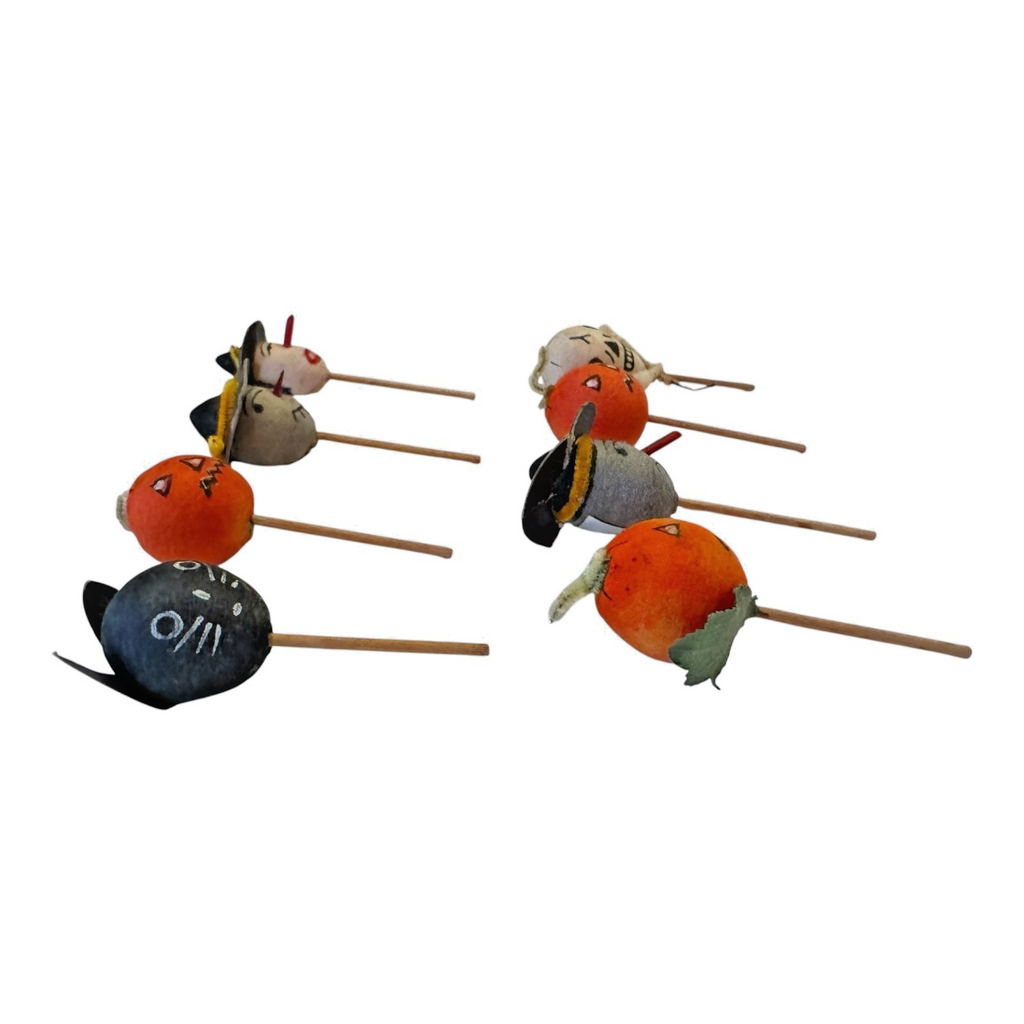 Vintage Japan Spun Cotton Halloween Cupcake Picks (Set of 8)
