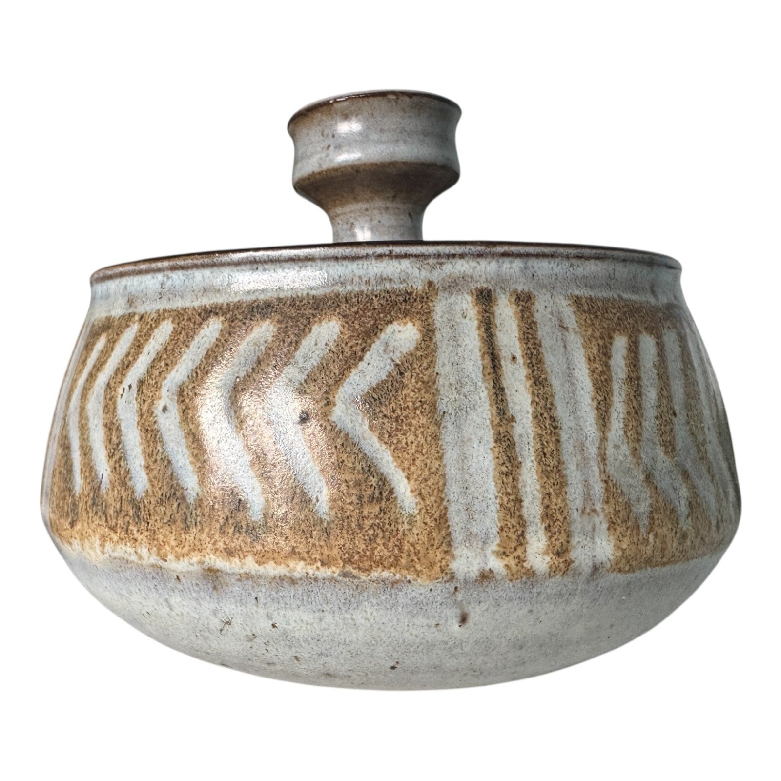 Vintage Studio Art Stoneware Pottery Lidded Jar - Signed Barrou