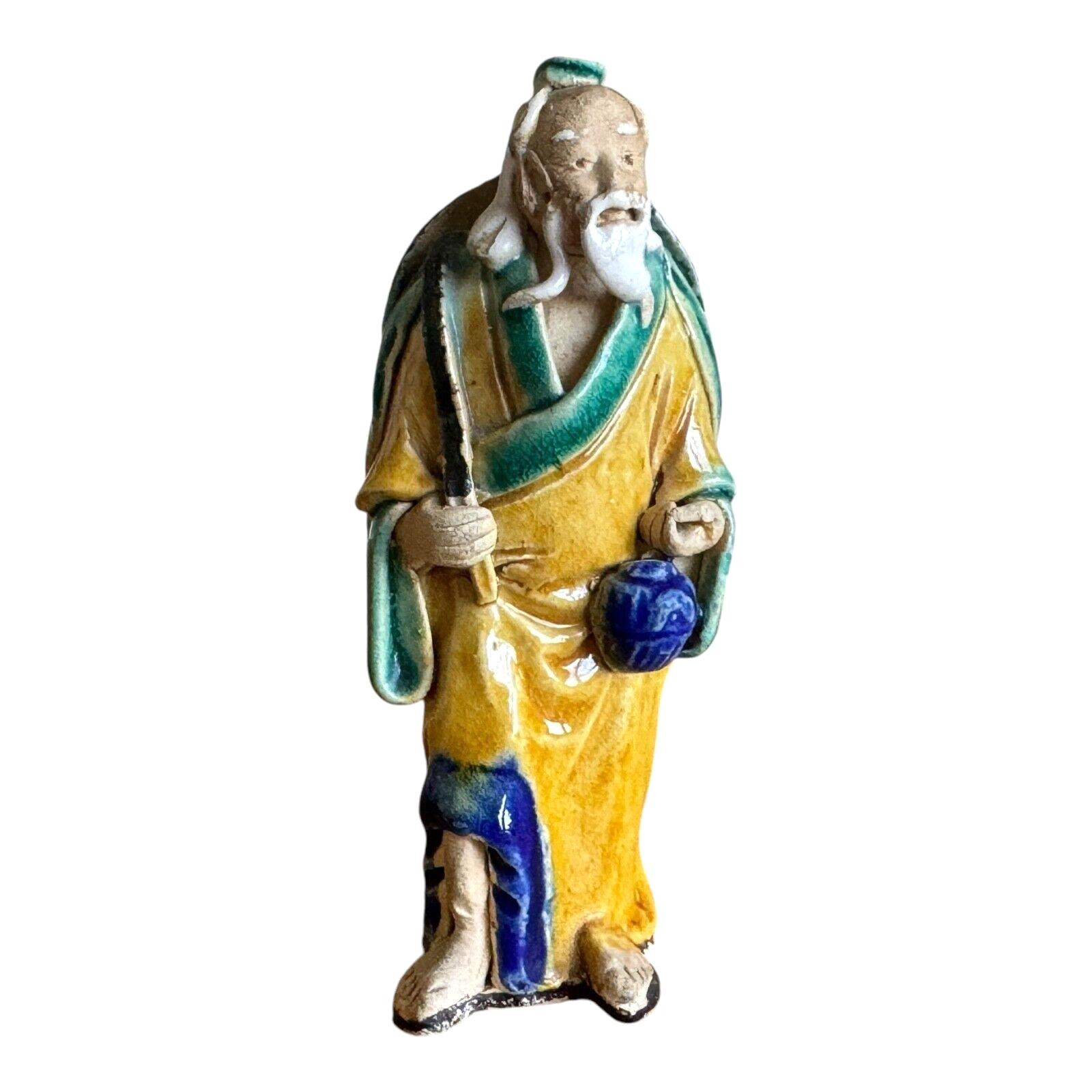 Antique Chinese Export Yellow Glazed Ceramic Pottery Mudman Figurine
