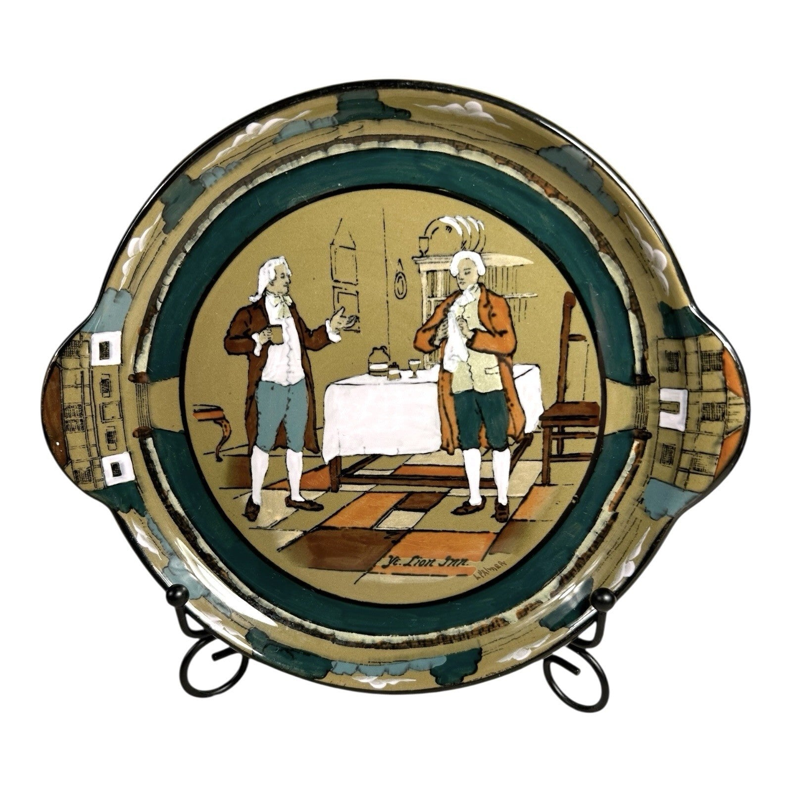 Antique Buffalo Pottery Deldare Ware Cake Plate - Ye Lion Inn Series