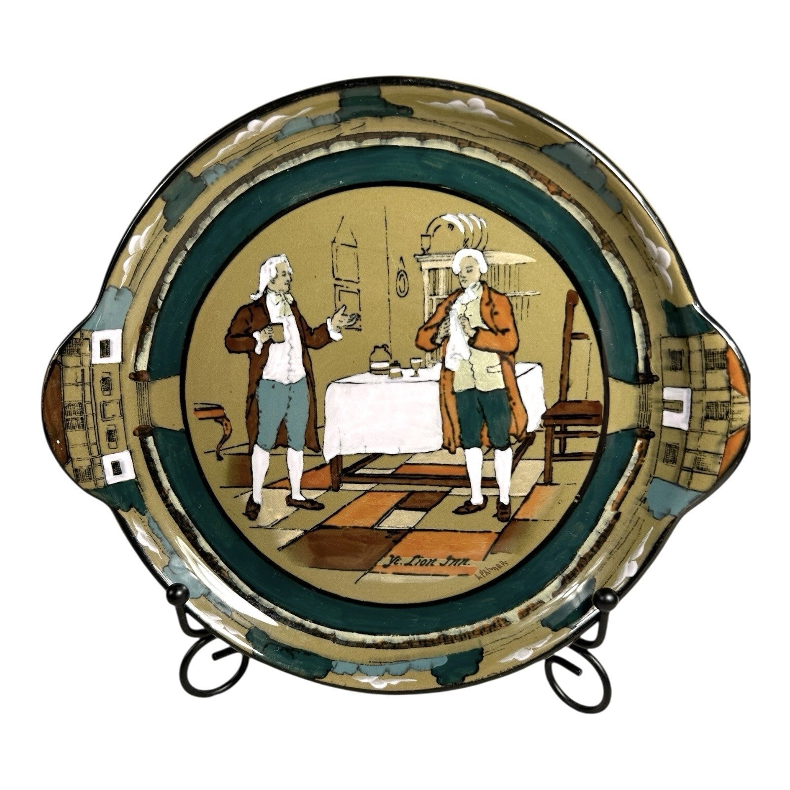 Antique Buffalo Pottery Deldare Ware Cake Plate - Ye Lion Inn Series