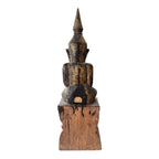 Antique Asian Burmese Wooden Seated Buddha Statue on Red Painted Base