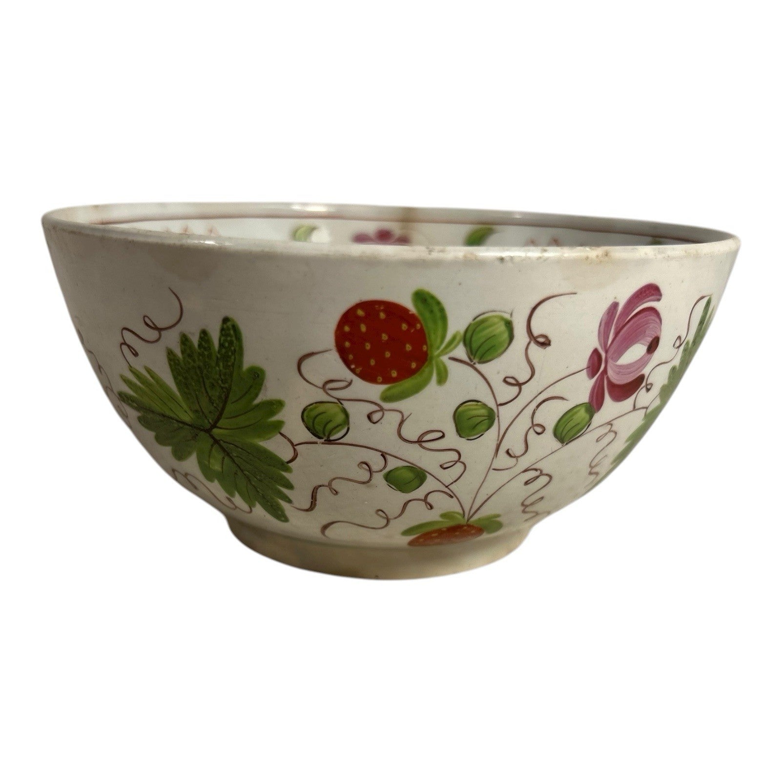 Antique Gaudy Dutch Kings Rose Strawberry Pearlware Bowl