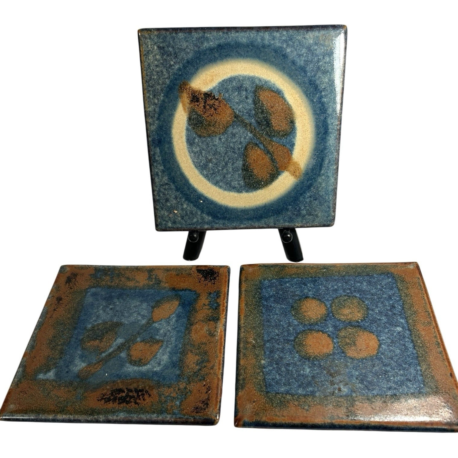 Vintage Set of 3  Mid Century Potter Michael Cohen Pottery Tiles