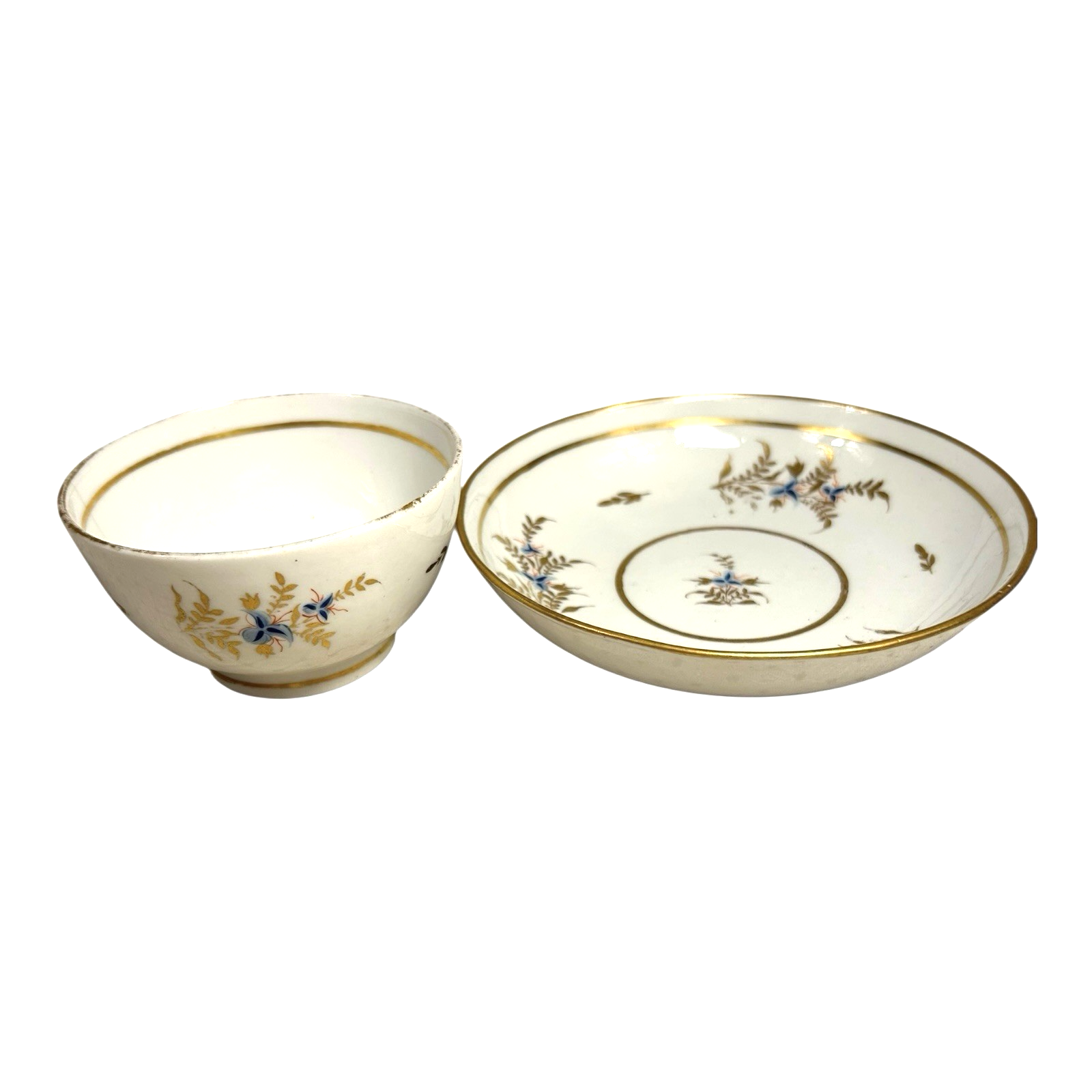 Antique Georgian Coalport Hand Painted Handless Teacup and Saucer