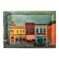 Antique Folk Art Downtown Street Scene Oil Painting on Board