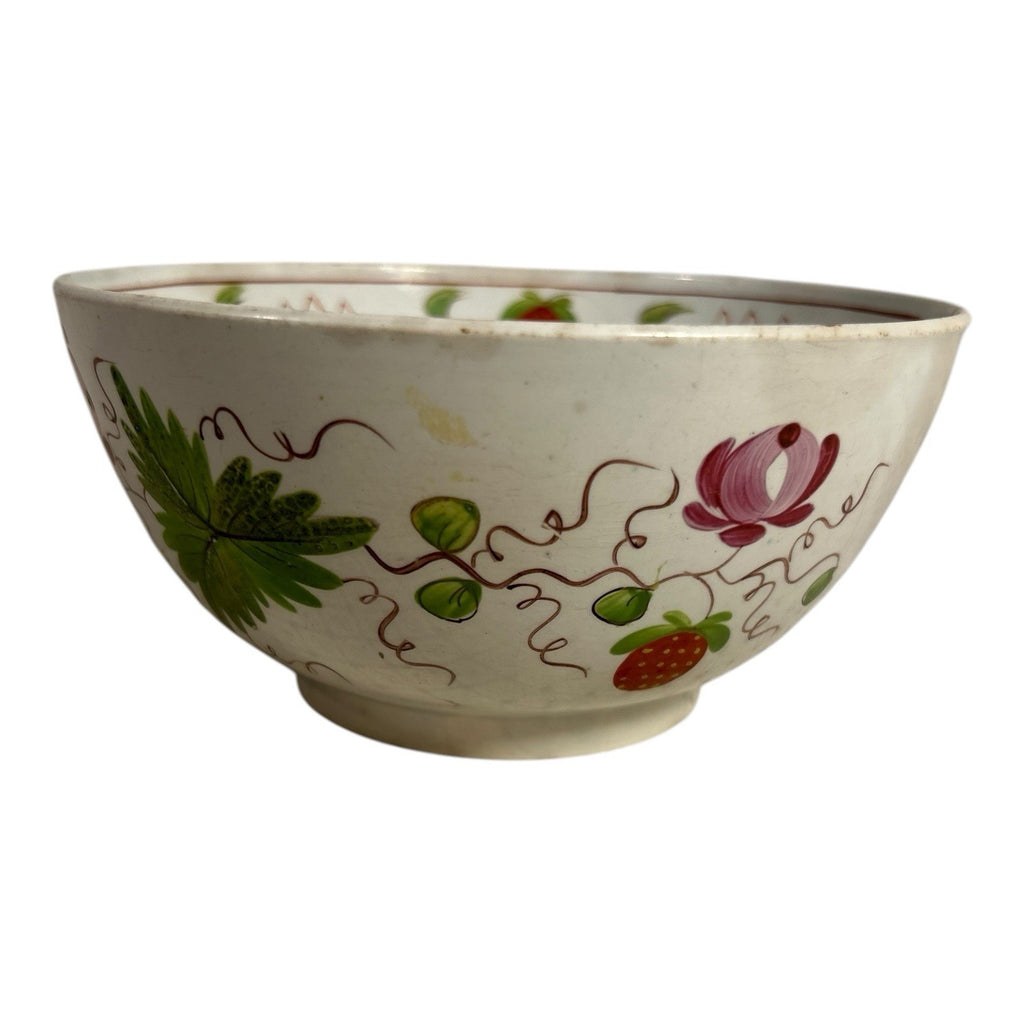Antique Gaudy Dutch Kings Rose Strawberry Pearlware Bowl