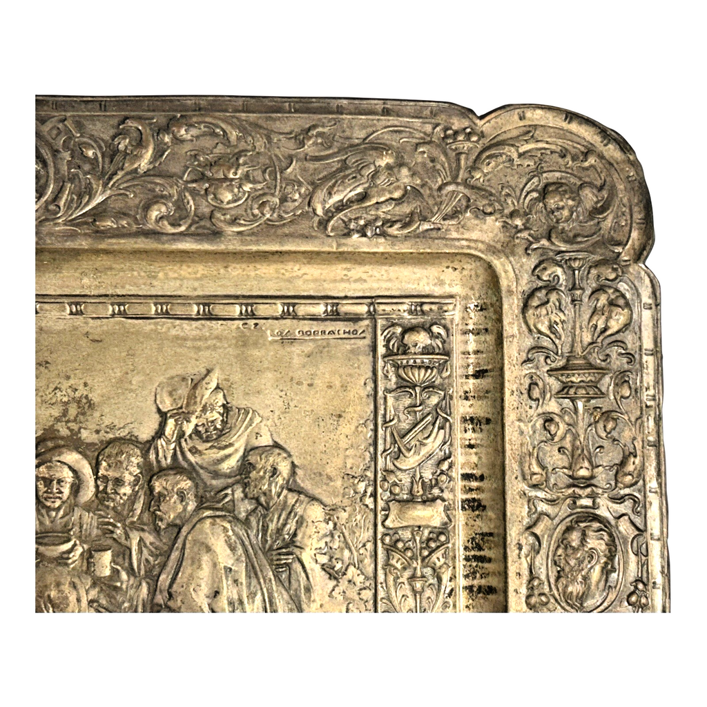 Antique Repousse Copper Relief Plaque Classical Figural Scene Wall Hanging