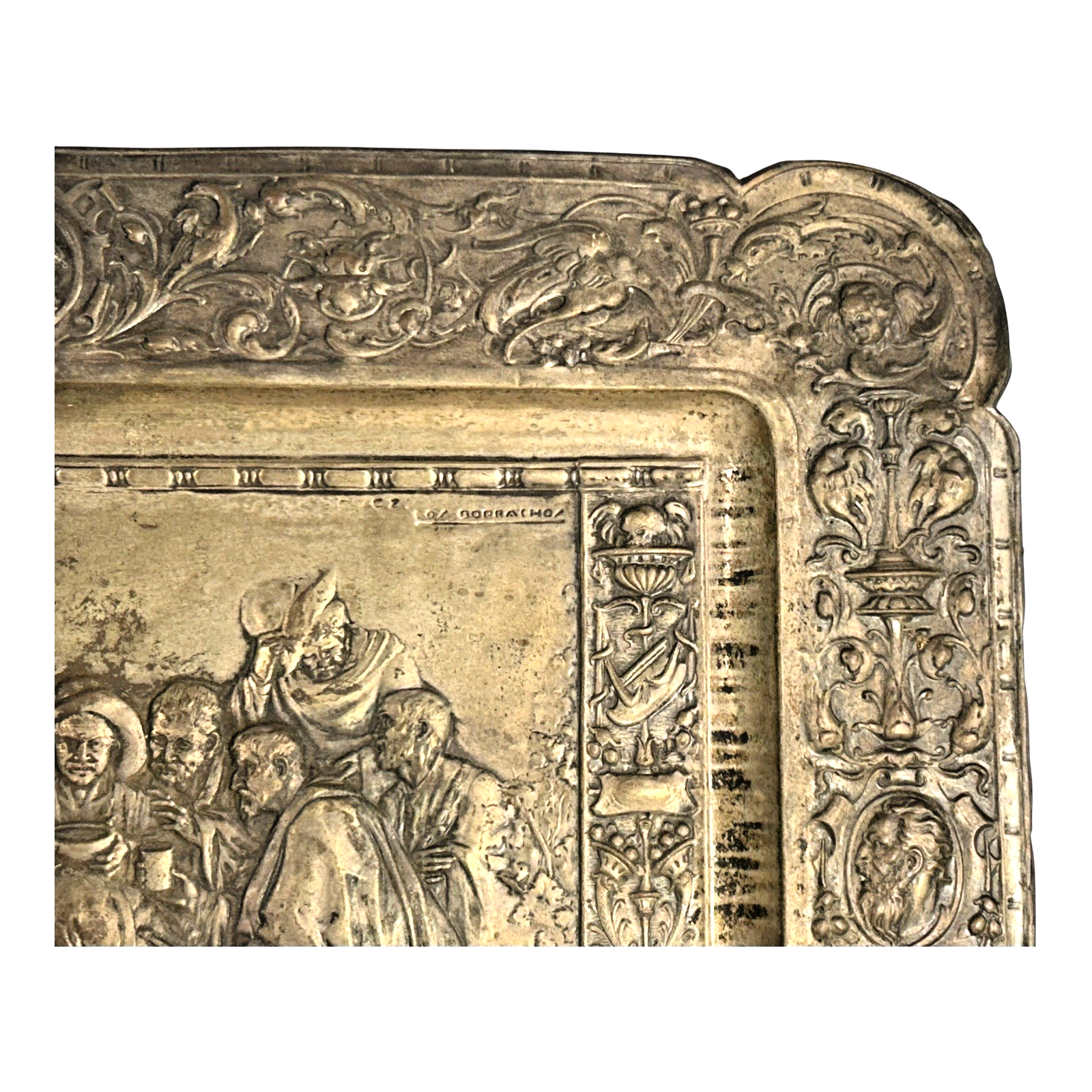 Antique Repousse Copper Relief Plaque Classical Figural Scene Wall Hanging
