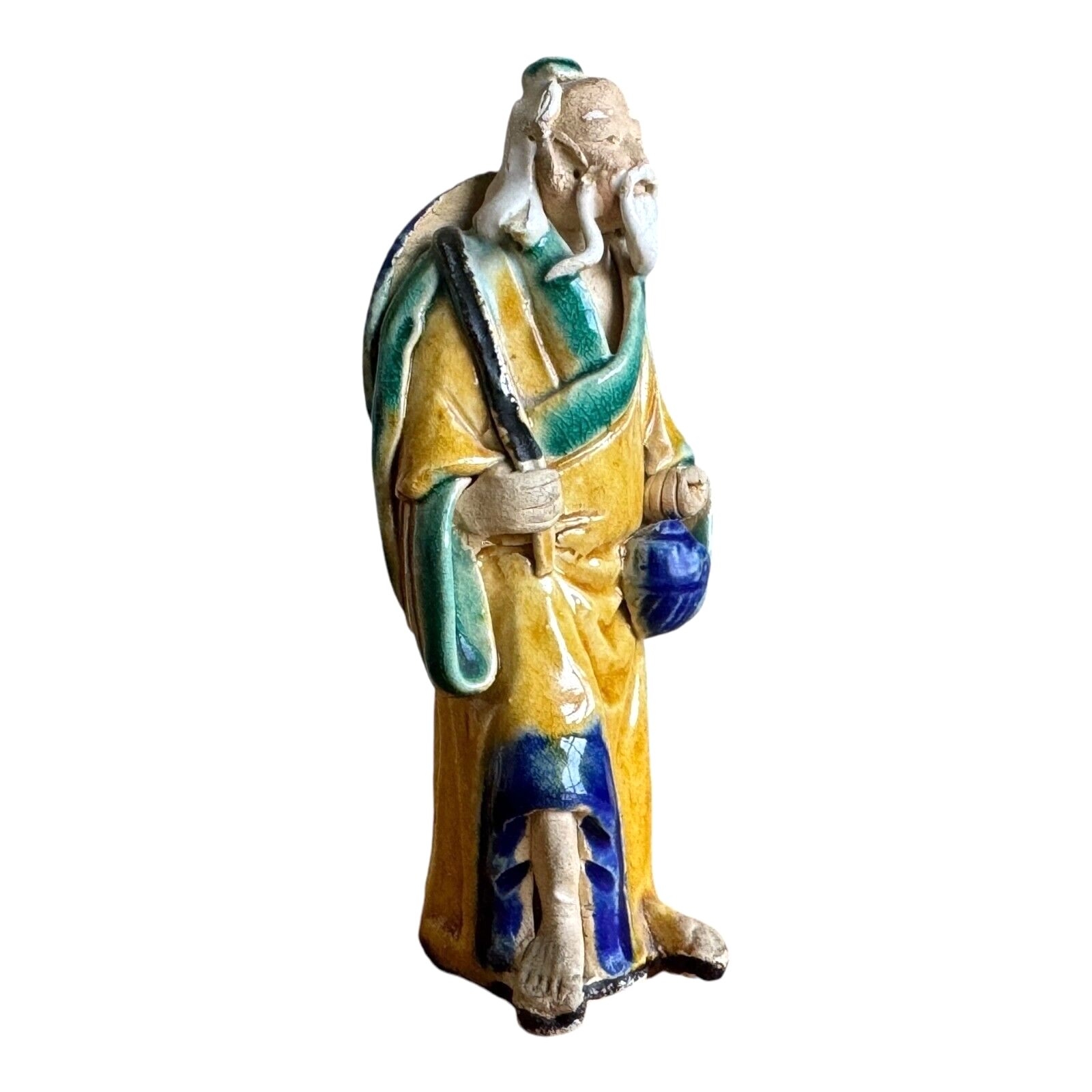 Antique Chinese Export Yellow Glazed Ceramic Pottery Mudman Figurine