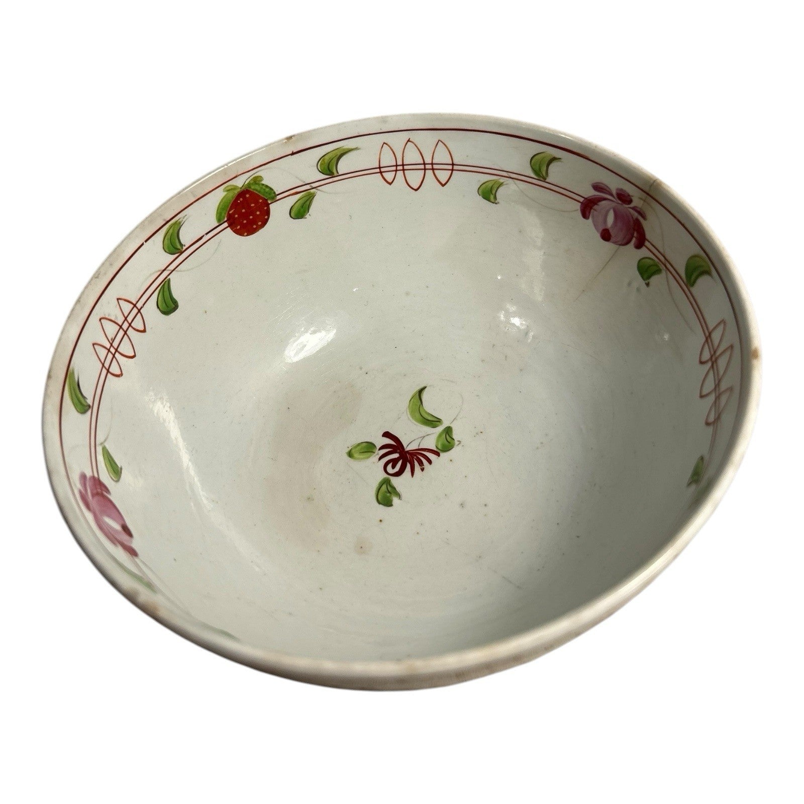 Antique Gaudy Dutch Kings Rose Strawberry Pearlware Bowl