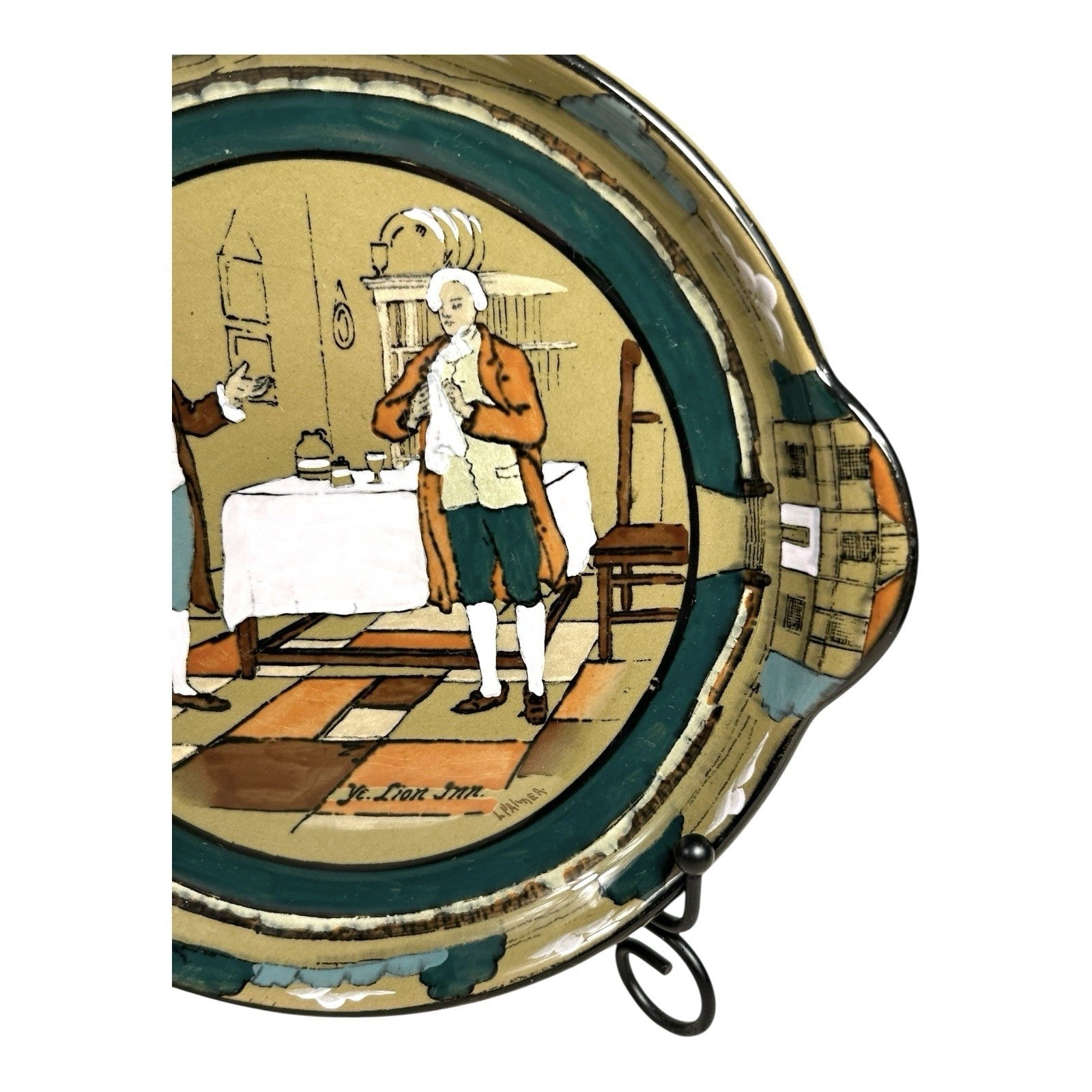Antique Buffalo Pottery Deldare Ware Cake Plate - Ye Lion Inn Series