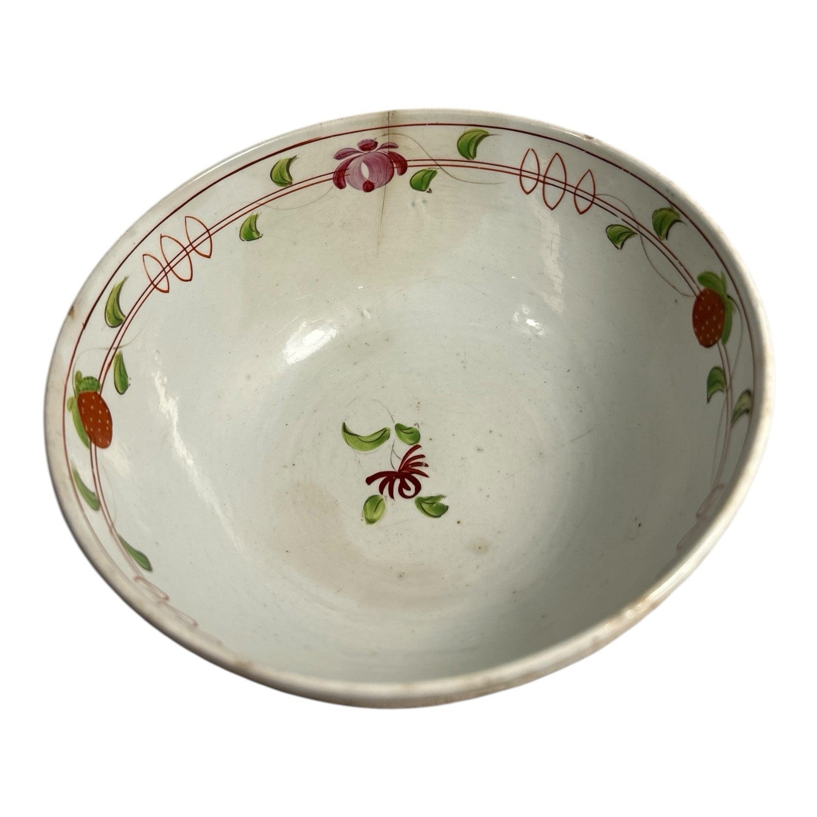 Antique Gaudy Dutch Kings Rose Strawberry Pearlware Bowl