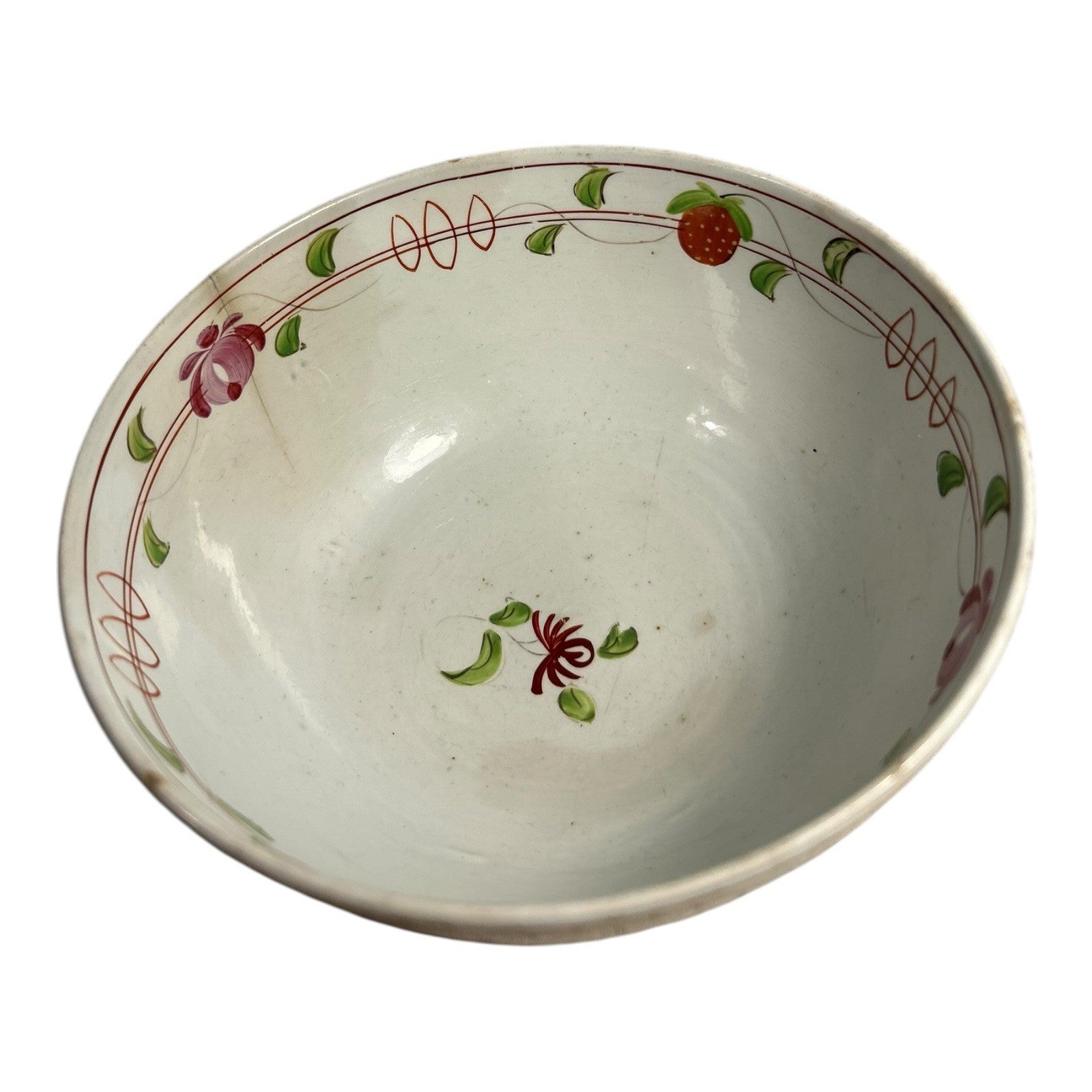 Antique Gaudy Dutch Kings Rose Strawberry Pearlware Bowl