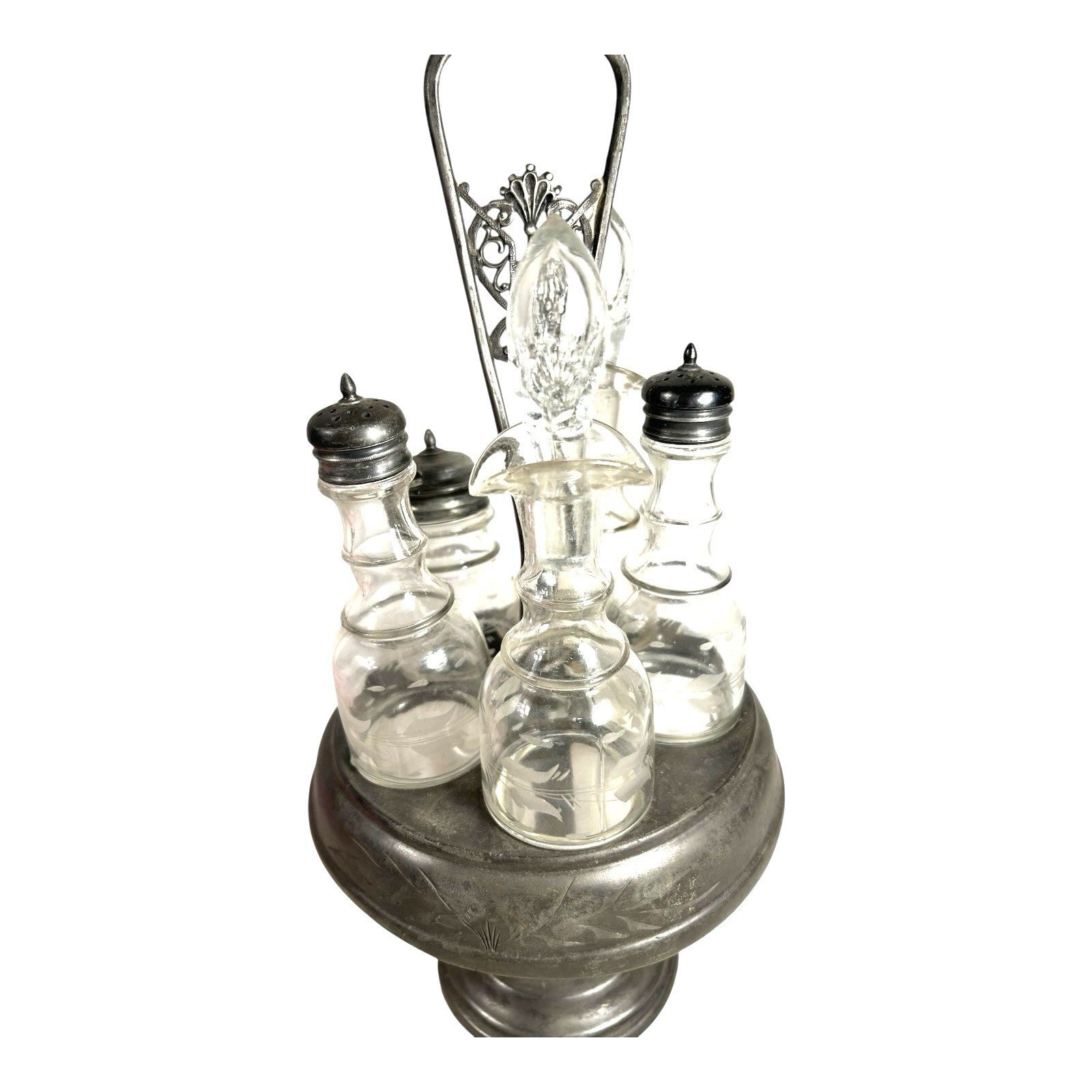 Antique 5 Piece Spinning Silverplate Condiment Set