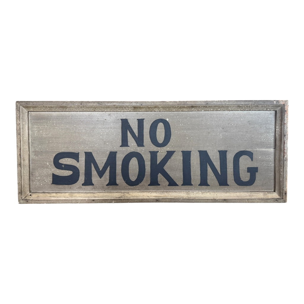 Antique Early 1900s Large Original Painted Wood "No Smoking" Advertising Sign