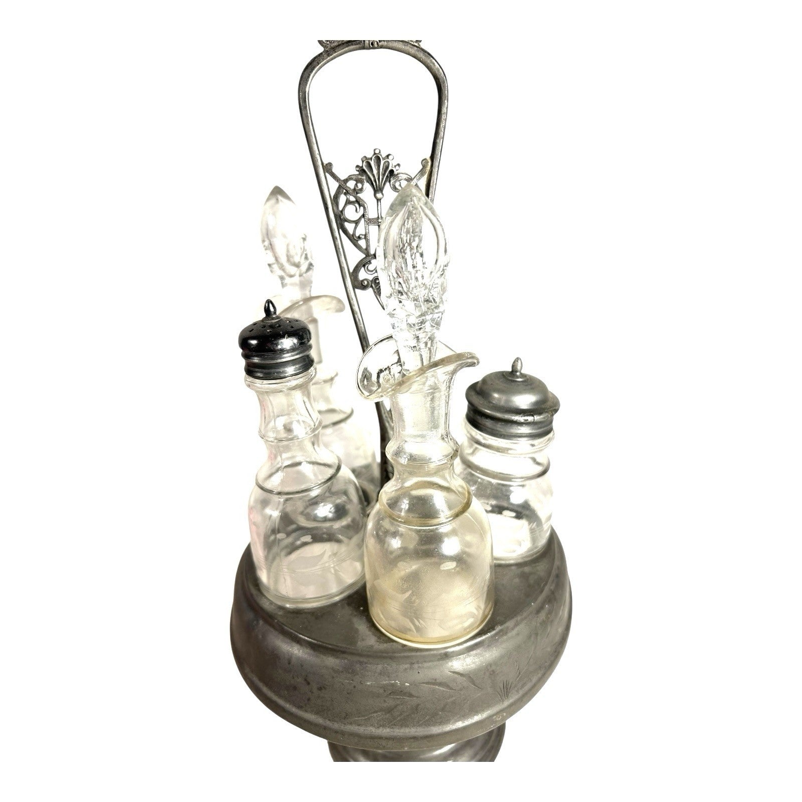 Antique 5 Piece Spinning Silverplate Condiment Set
