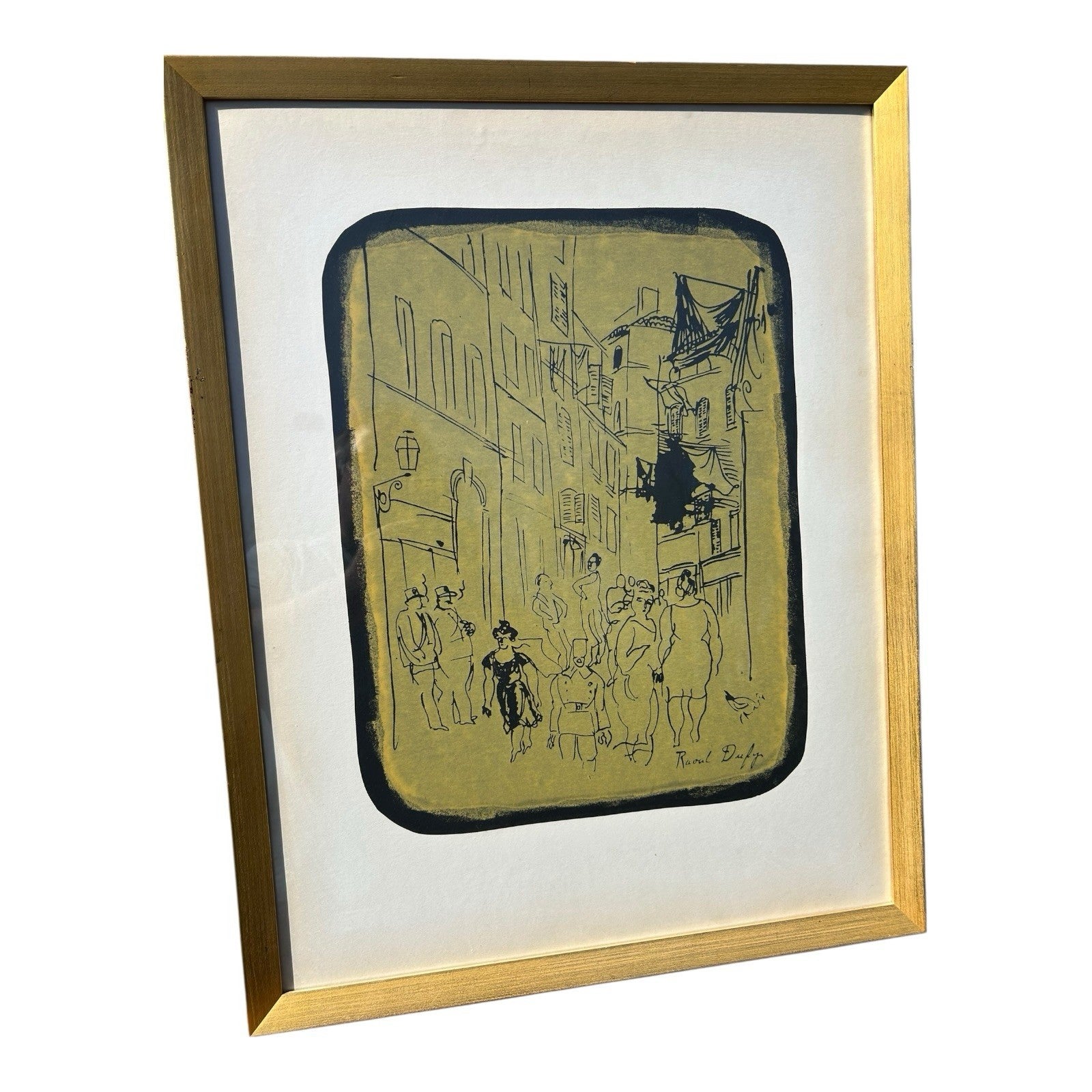 Vintage Framed Raoul Dufy - France (1877 - 1953) Paris Street Scene Screenprint