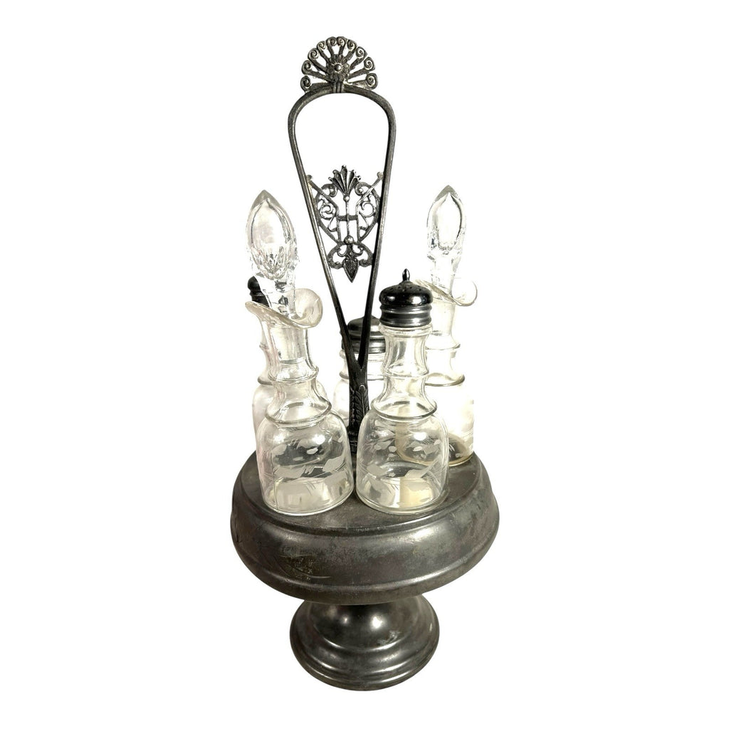 Antique 5 Piece Spinning Silverplate Condiment Set